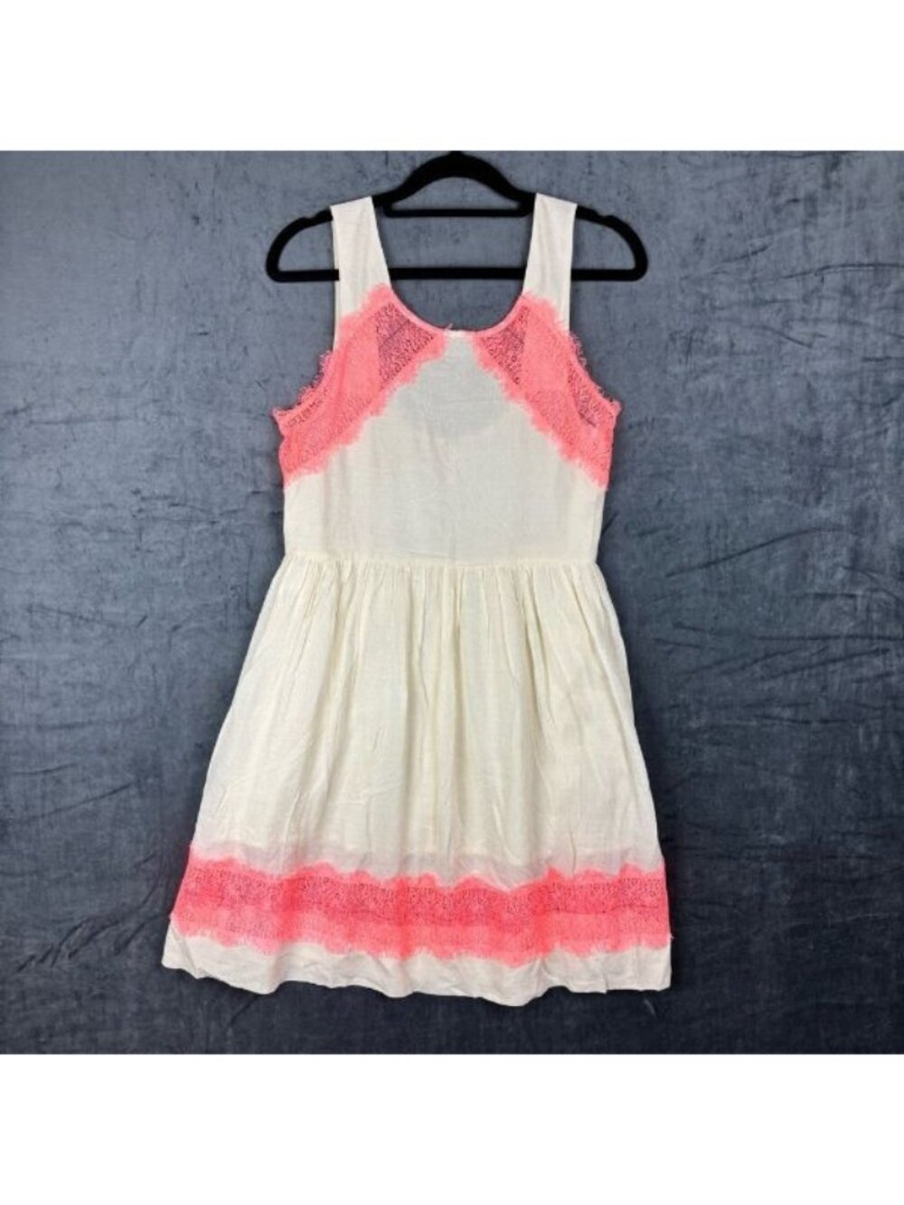 Free People Cream & Neon orangey-pink Sleeveless Mini Sundress sz 0